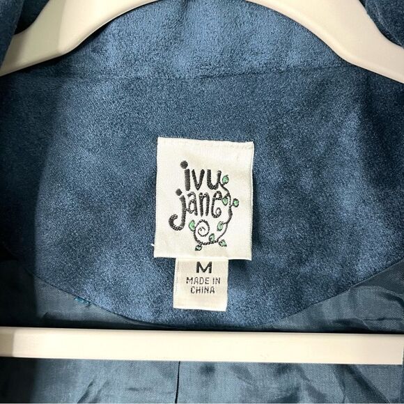 Ivy Jane Jacket Women’s Medium Blue Faux Suede Open Front - Picture 3 of 8